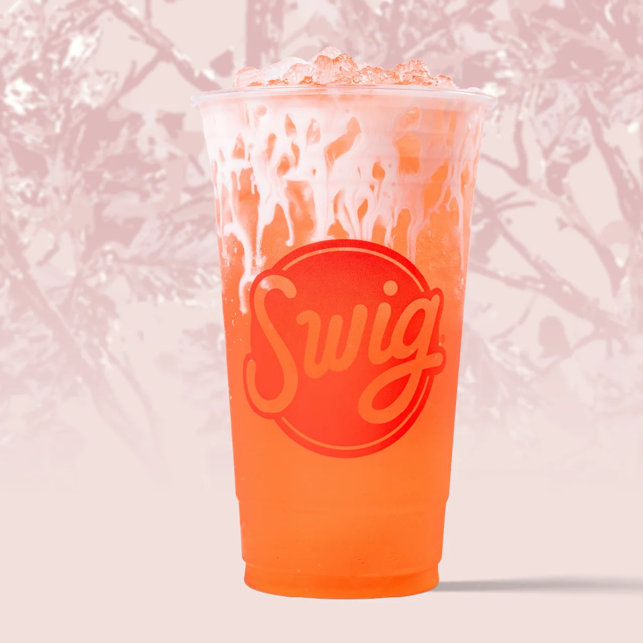 Autumn Blush: a pink and orange iced drink swirled with vanilla cream